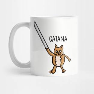 Catana, Funny Cat Pun katana arm Digital Illustration Mug